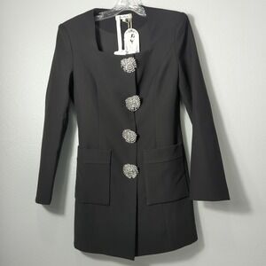 Miss Rosier NWT Womens Lg Fionnghuala black crystal Long Sleeve‎ mini Dress 105